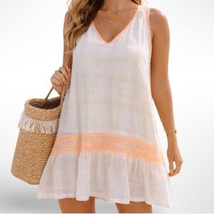 Free People Run With Me sleeveless dress in ivory combo, size L, EUC